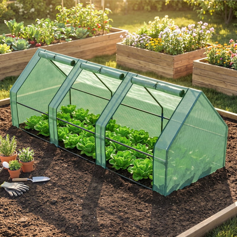 Alvantor 9'x3'x3' Portable Mini Greenhouse Outdoor with Large Zipper Doors and UV PE Cover, Green