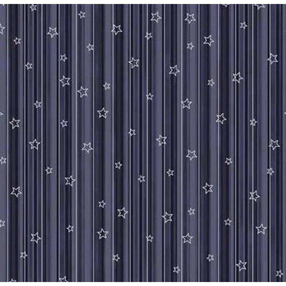 Stof Star Sprinkle Lines & Stars Blue Silver Cotton Fabric By The Yard