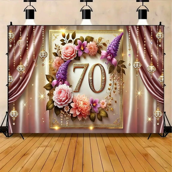 Elegant Rose Gold 70th Birthday Backdrop for Women Colorful Wreath Happy 70th Birthday Background Pink Golden Curtain Tassels Seventy Years Old Birthday Party Decorations Banner Photo Booth Props