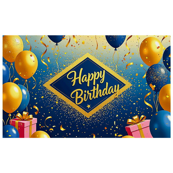 Blue Background Birthday Banner with Golden Balloons Glitter and Gift Boxes Happy Birthday Party Supplies Backdrop Decors Photography Props for Birthday Party Celebration Decorations