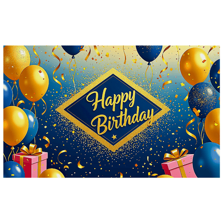 Blue Background Birthday Banner with Golden Balloons Glitter and Gift Boxes Happy Birthday Party Supplies Backdrop Decors Photography Props for Birthday Party Celebration Decorations