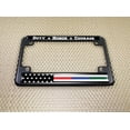 thumbnail image 4 of Motorcycle Metal License Plate Frame - First Responders - Law Enforcement, Police, Military and Fire Thin Line (Stripe) USA American Flag Design - Black, 4 of 6