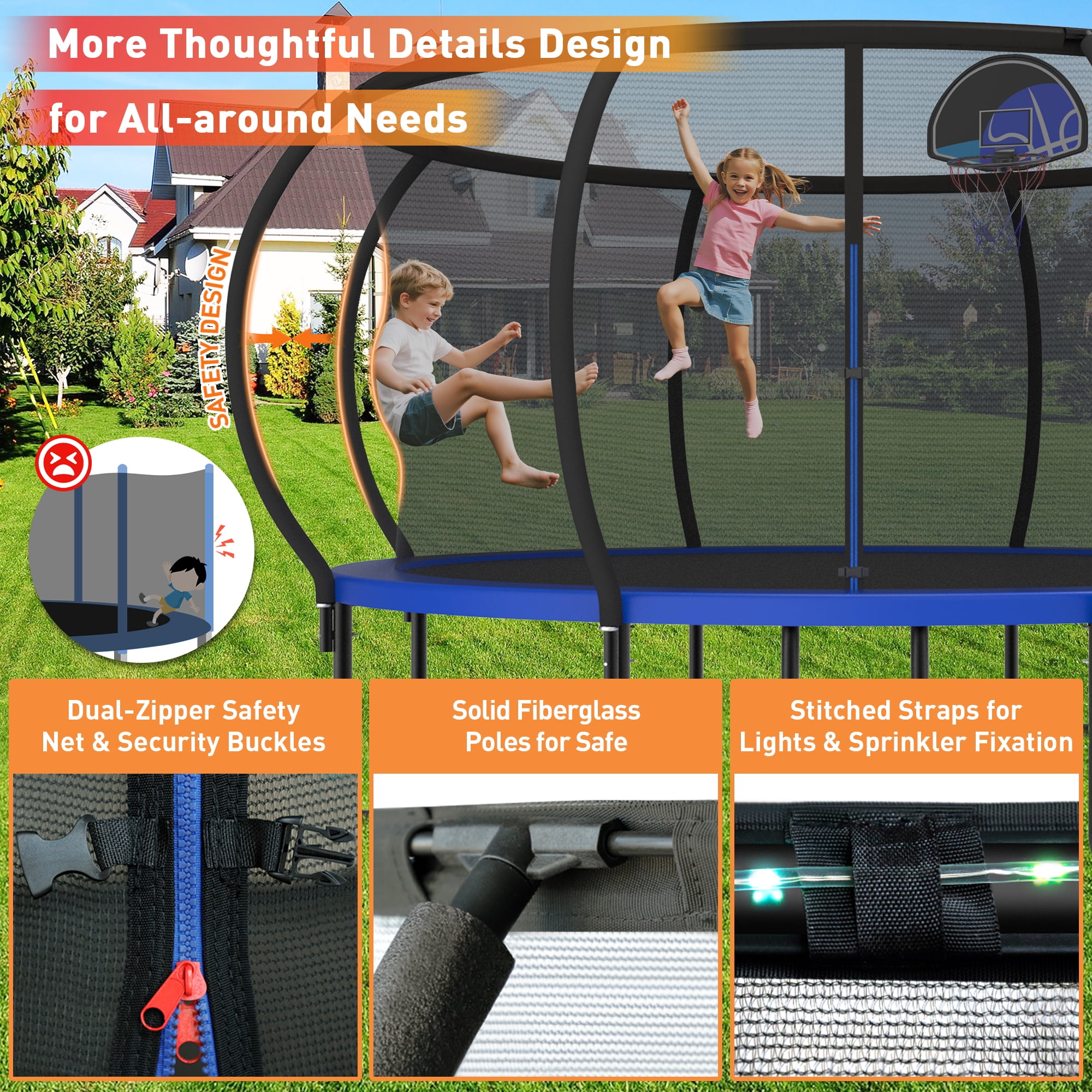 WOWLAND 12FT Trampoline for Kids and Adults 1200LBS Weight Capacity, Heavy Duty Outdoor Trampolines with Basketball Hoop and Enclosure Net  for Backyard, Birthday Gift