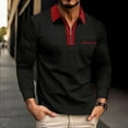 thumbnail image 2 of Rggeeun Men's Polo Shirts Fall Male Fashion Zipper Patchwork Chest Pocket Long Sleeve Shirt Tops Leisure, 2 of 9