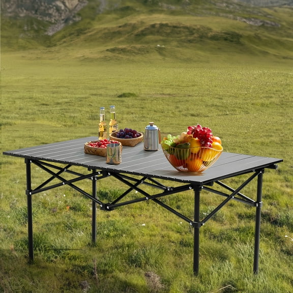BAYUELSWU Folding Camping Table, Ultralight Collapsible Table, Portable Picnic Table with Storage Bag for Travel, Hiking, Backyard, BBQ, Party (Black, 47x20 in)