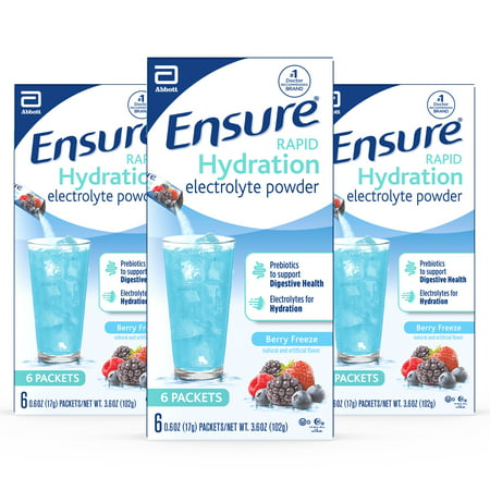 Ensure Rapid Hydration Electrolyte Powder, Prebiotics to Support Digestive Health, Berry Freeze, Electrolyte Drink Powder Packets, 0.6 oz (Pack of