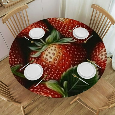 

Patifu Strawberries Leaves Round Tablecloth Stain-Resistant 100% Polyester for Picnic Dining Kitchen Farmhouse Washable Home Outdoor Decoration 42 -46