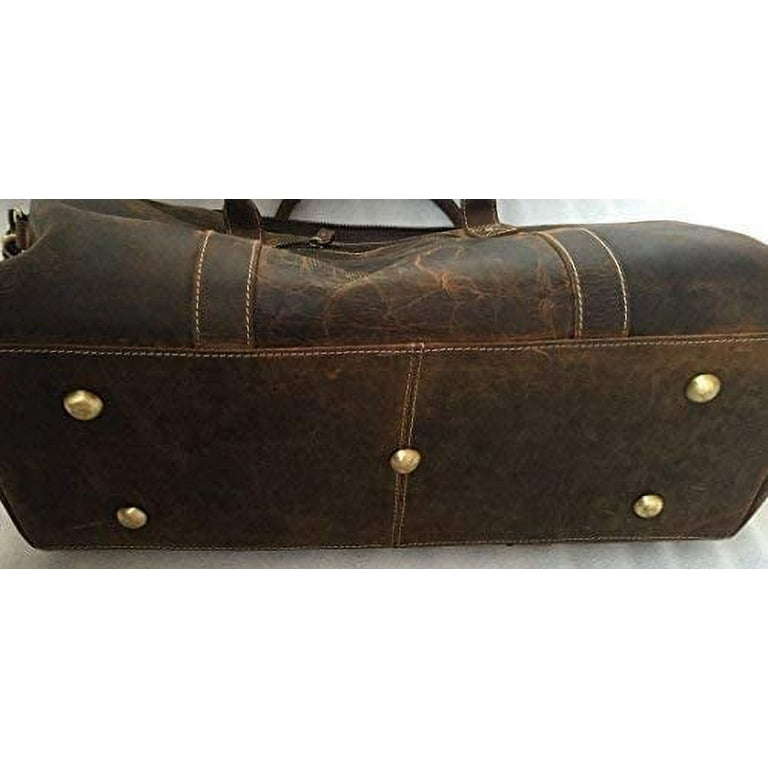 Komalc Leather Travel Duffle Bags for Men and Women Full Grain Leather Overnight Weekend Leather Bags Sports Gym Duffle. (Buffalo Distressed Tan)