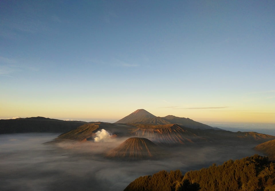 D4060 Mt Bromo and Mt Batok in the Foreground and Mt Semeru in the Distance Mountains Ready to Hang or Rolled Photo Canvas Art Print