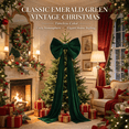thumbnail image 5 of Large Green Christmas Bow, 62.99 Inch Velvet Tree Topper with Long Ribbon Tails, Christmas Bows For Tree Door Staircase Mantel Decor, 5 of 12