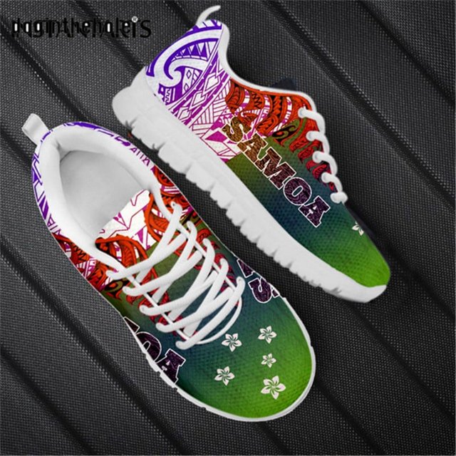 Zapatillas Doginthehole para mujer, con estampado de plumeria polinesia samoana, deportivas informales para mujer, de malla transpirable, para tenis