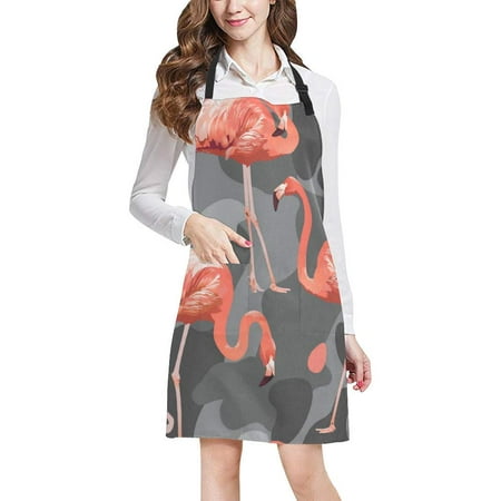 

ASHLEIGH Flamingo Adjustable Bib Apron for Cooking Baking Gardening Home Kitchen Apron for Women Men with Pockets