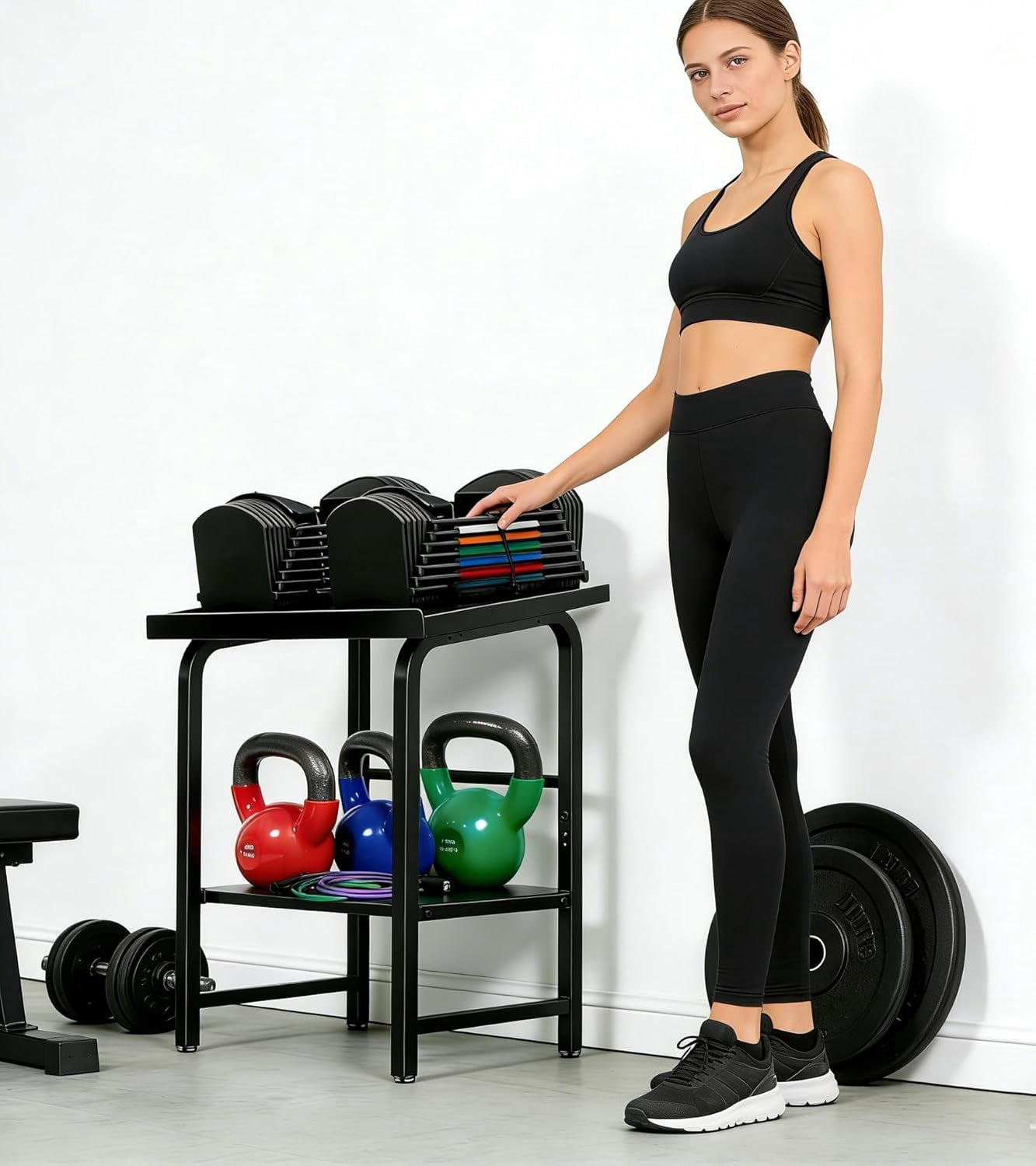 XILIHAI 500LBS Heavy Duty Dumbbell Rack, 2-Tier Weight Stand for Home Gym, Anti-Slip Space-Saving Storage (Rack Only)