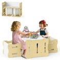 thumbnail image 1 of Gymax Kids Table & Chair Set 3-Piese Toddler Set w/2 Stools & Activity Table Gray Natural, 1 of 10