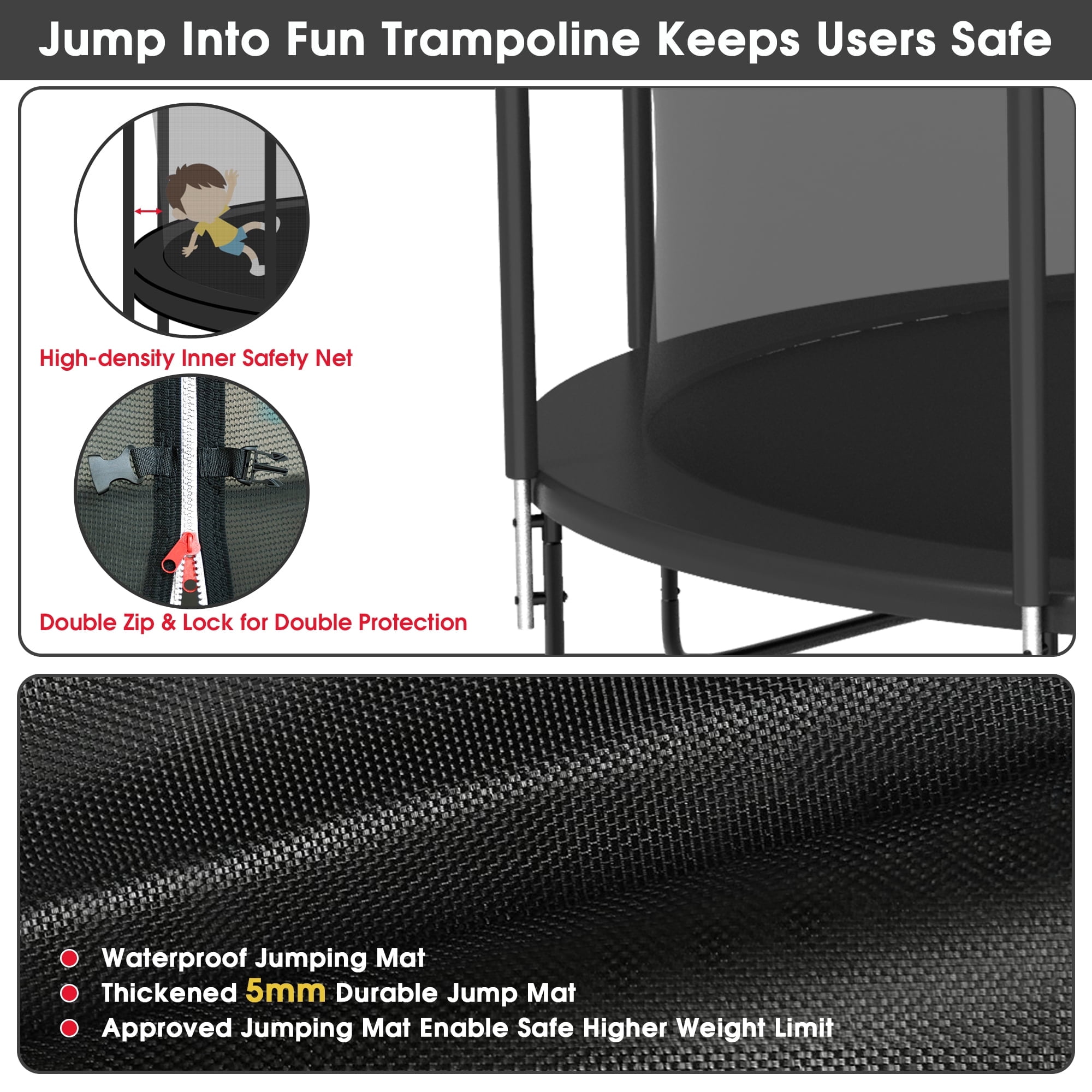 Jump Into Fun 10FT Trampoline for 3-4 Kids, 1000LBS Capacity Trampolines with Enclosure, Basketball Hoop, Heavy Duty Outdoor Galvanized Anti-Rust Coating Recreational Trampoline