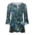 thumbnail image 4 of Ayolanni Women 3/4 Sleeve Graphic Tunic Tops Trendy 2023 Summer Casual v Neck Empire Waist t-Shirt Blouse, 4 of 5