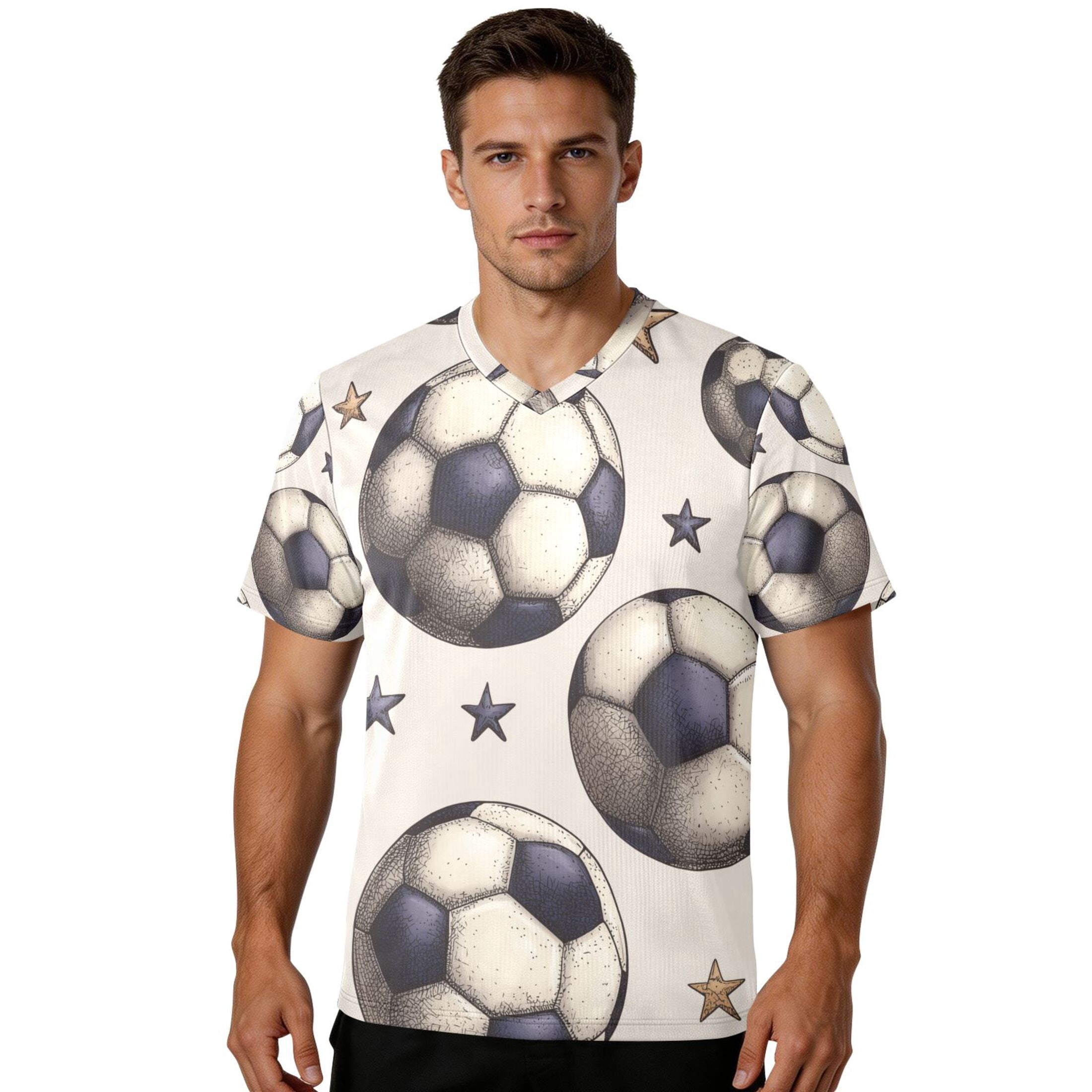 Retro Style Football with Stars Men's Sports Jerseys Athletic T-Shirt Football Referee Short Sleeves Shirt XXL