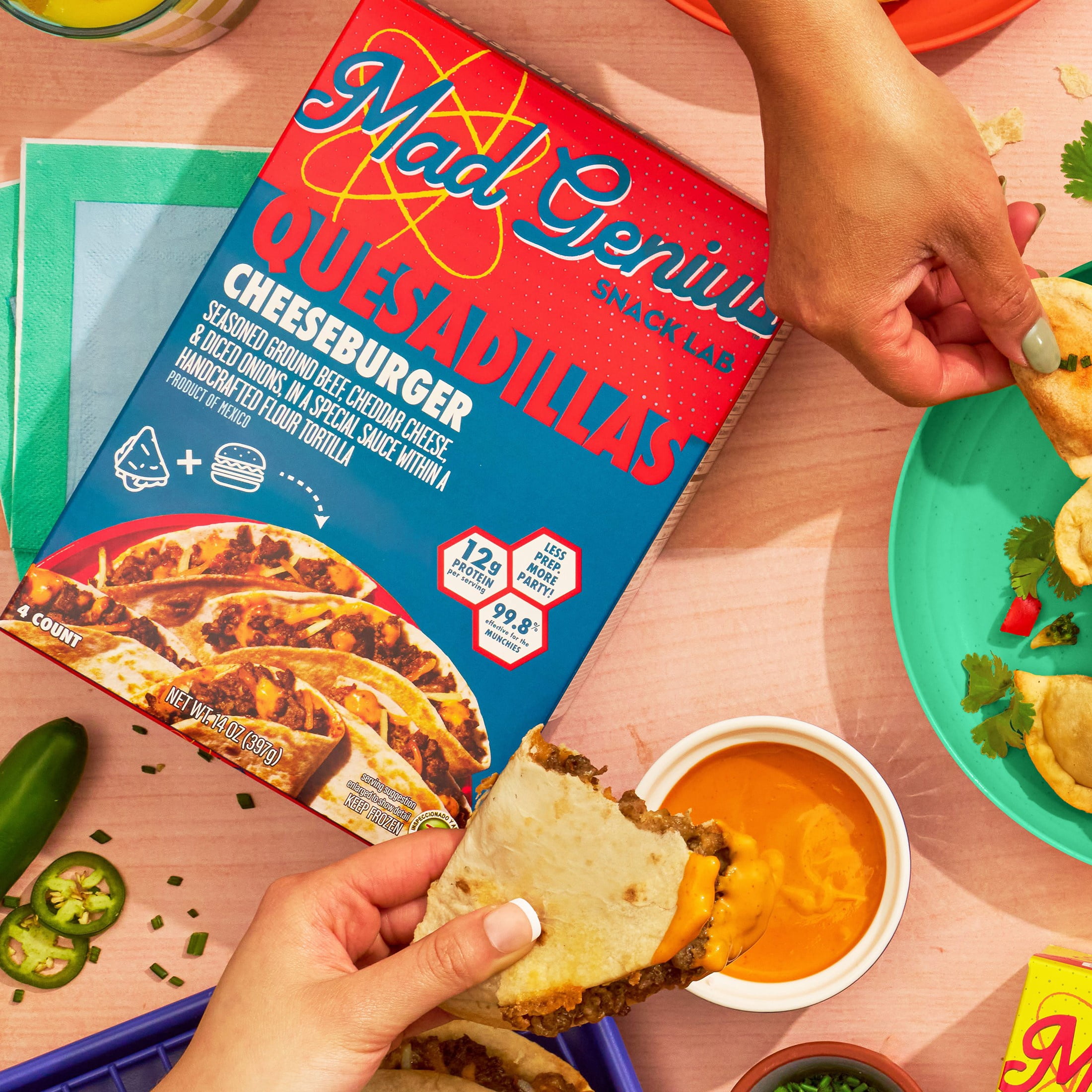 Mad Genius Cheeseburger Quesadillas, 14 oz (Frozen), 12g of Protein per Serving