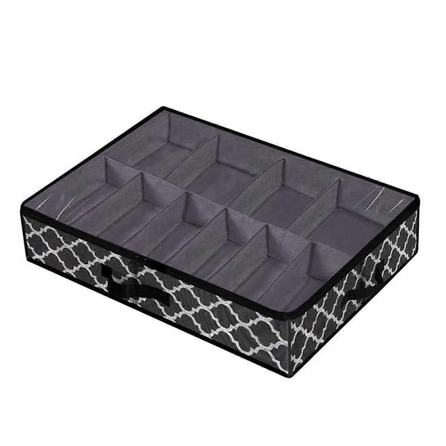 Under Bed Shoe Storage Box Drawer Organizer for Shoe Storage Foldable Box for 12 Pairs of Shoes,Black(A)