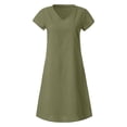 thumbnail image 6 of HJYCHN Women's V-Neck Linen Midi Dress for Everyday Wear with Short Sleeves and Solid Design for Seasonal Comfort Green S, 6 of 7