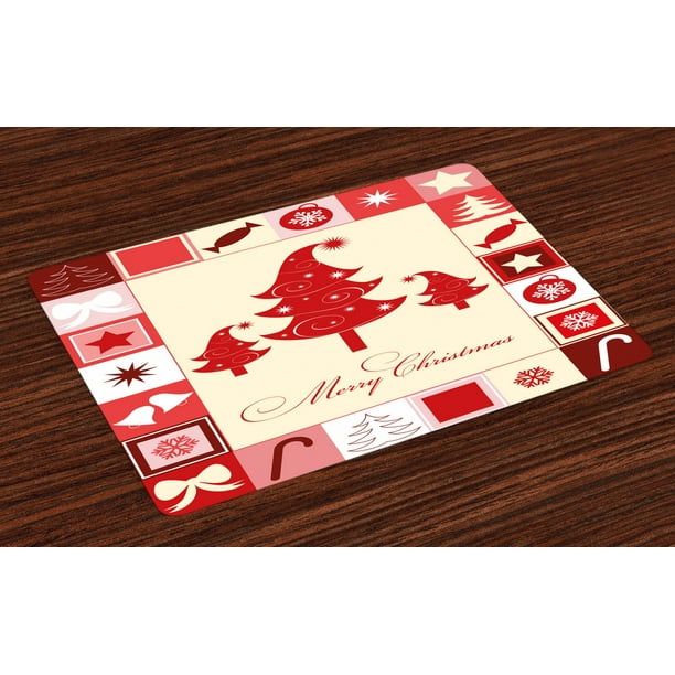 Christmas Placemats Set of 4 Merry Christmas Quote with Figures Square
