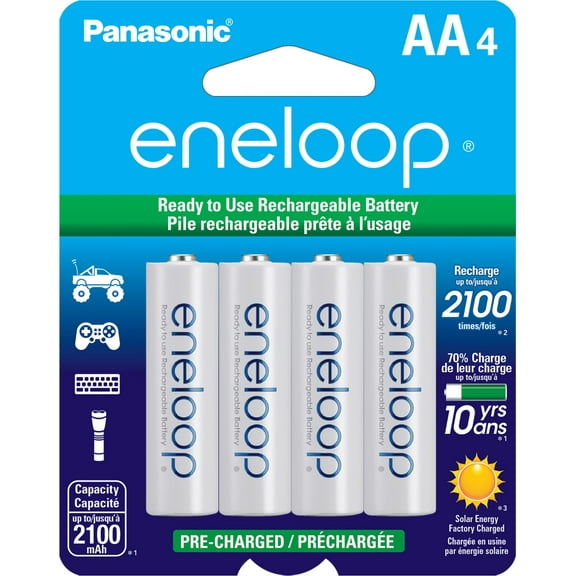 Eneloop Panasonic BK-3MCCA4BA AA 2100 Cycle Ni-MH Pre-Charged Rechargeable Batteries, 4-Battery Pack