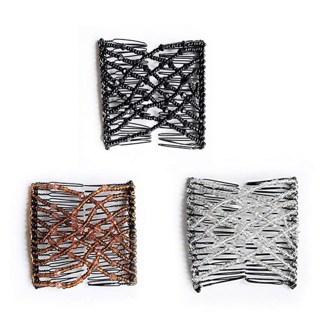 3 piezas de peinetas y horquillas para el cabello con cuentas elásticas con doble diapositiva (café blanco y negro)