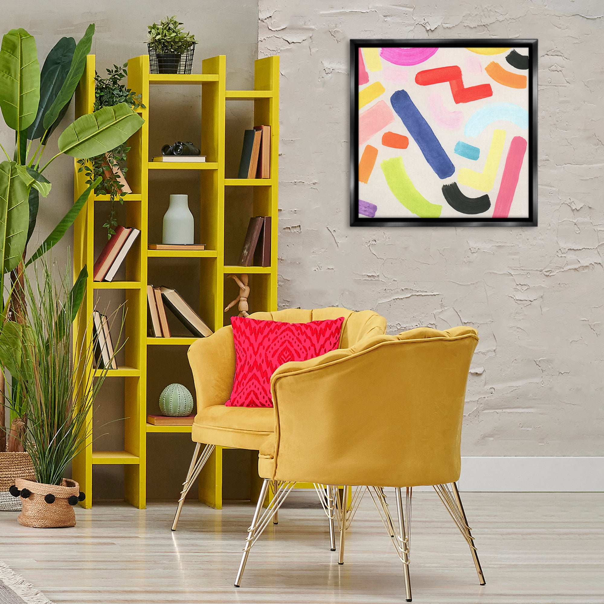 Stupell Industries Scattered Retro Shapes Abstract Painting Black Floater Framed Canvas Art Print Wall Art, 25 x 25