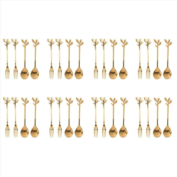 Paquete de 32 (16 Cucharas 16 Tenedores) Juego de Tenedor de Postre Aperitivo y Cuchara de Café Expreso Demitass Pequeño, Juego de Cucharitas de Té 4.7 Pulgadas