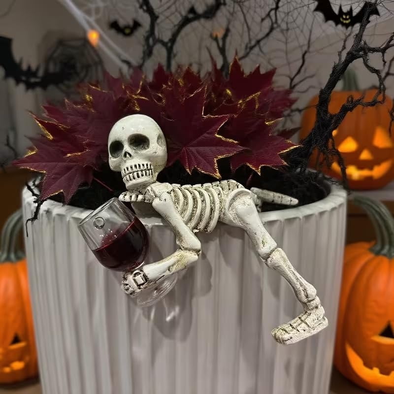 Weather-Resistant Skeleton Statue 5.1 Inch for Garden and Flower Pot Decoration
