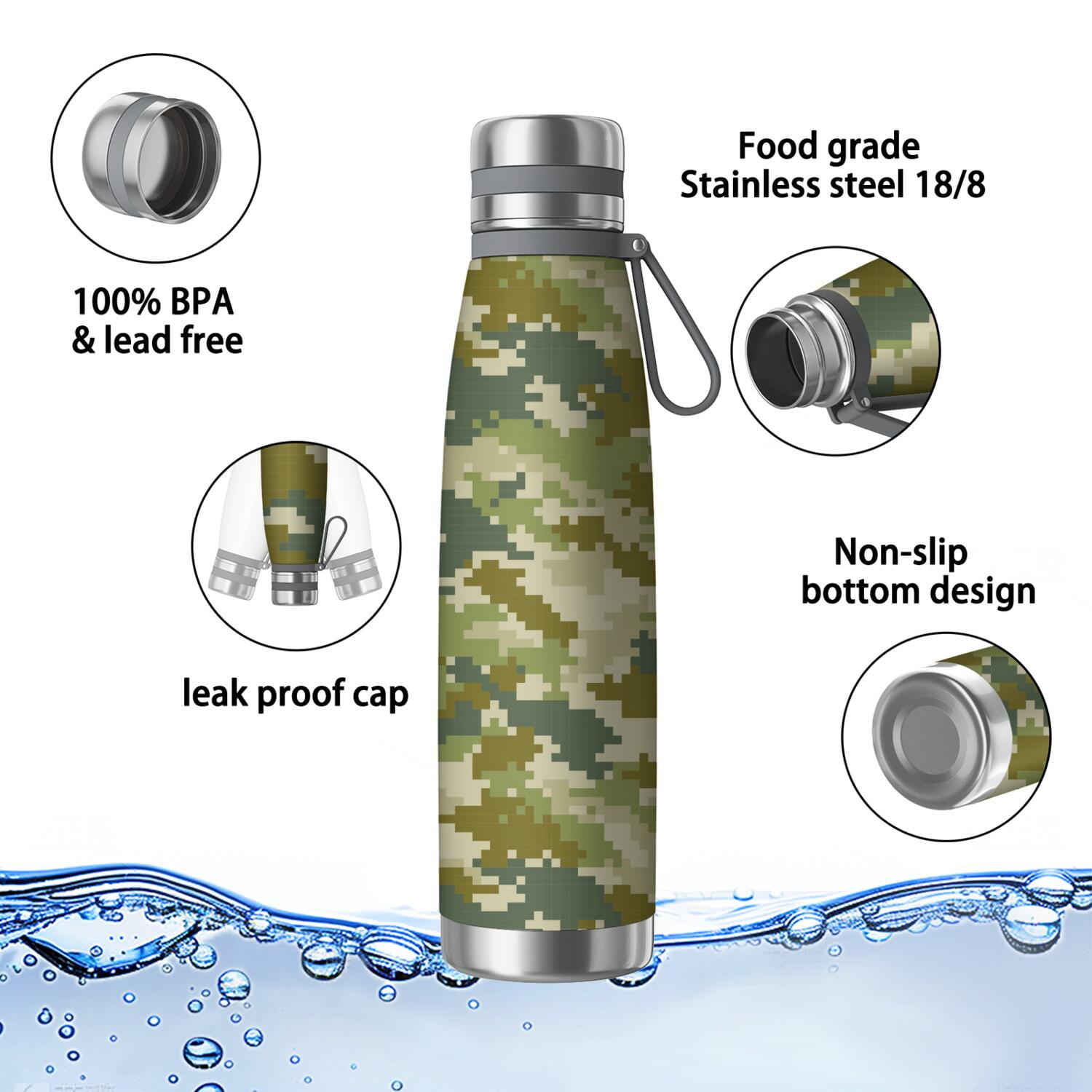 29oz Insulated Water Bottle with Tea Infuser, Stainless Steel Travel Mug, Camouflage Print