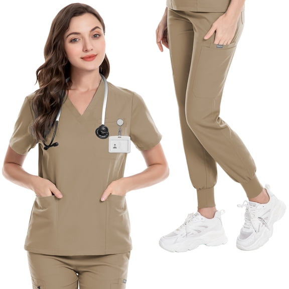 VIAOLI Women's Scrubs Set - V-Neck Top & Elastic Waist Pants for Nurses & Doctors, Multiple Colors