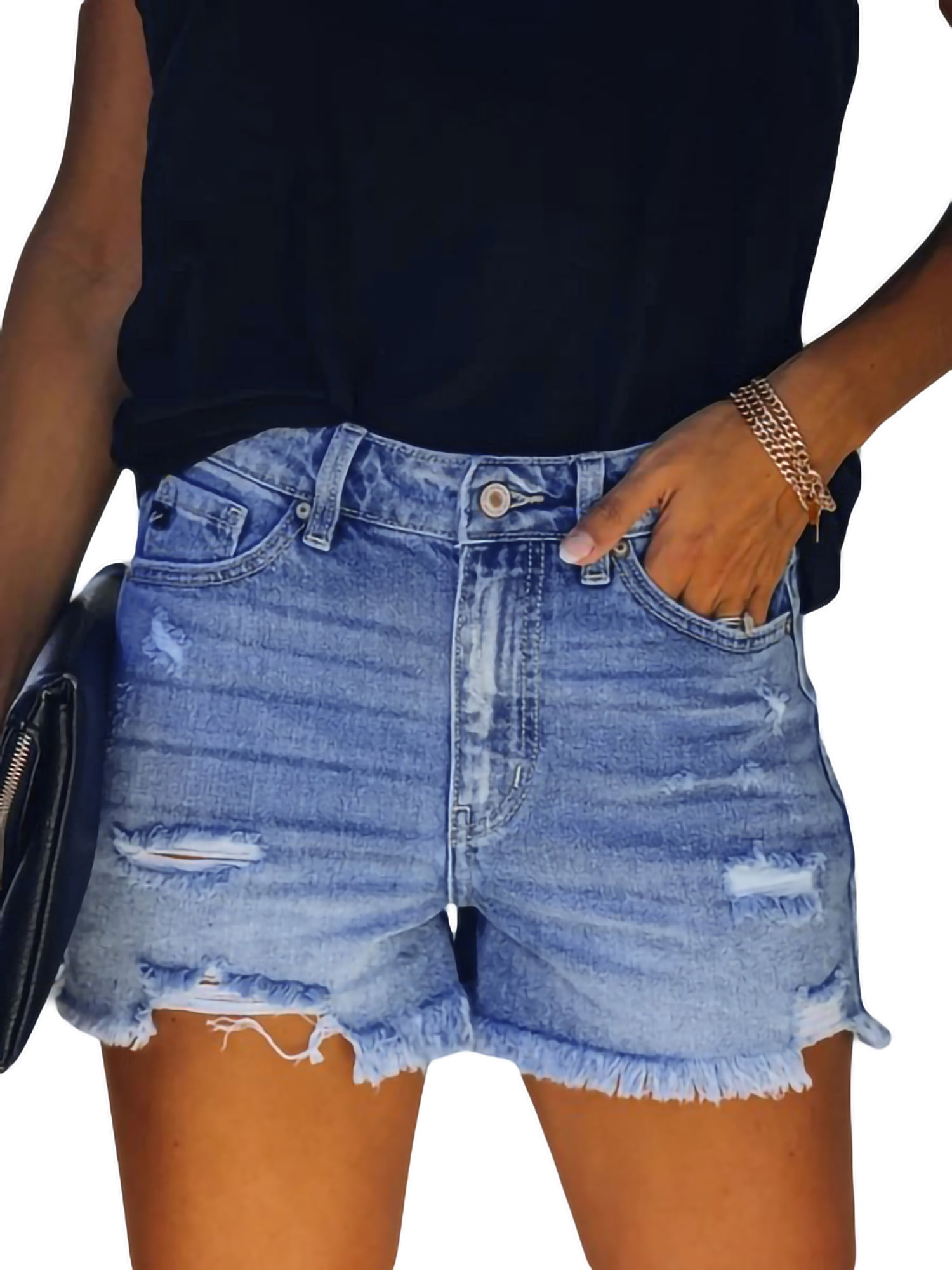 Chollius Denim Shorts for Women Frayed Raw Hem Ripped Cut Off Jean ...