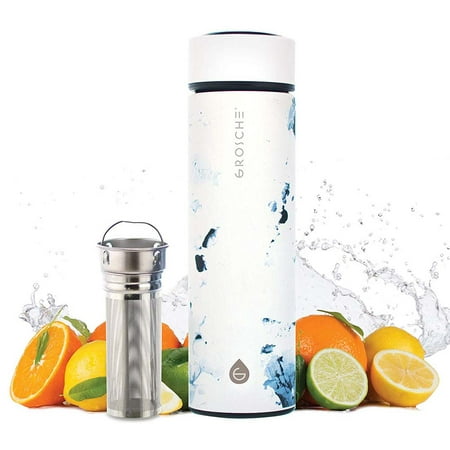 

Tea infuser bottle fruit infuser flask GROSCHE Chicago (White Marble) insulated water bottle with infuser 450ml / 15.2 fl oz