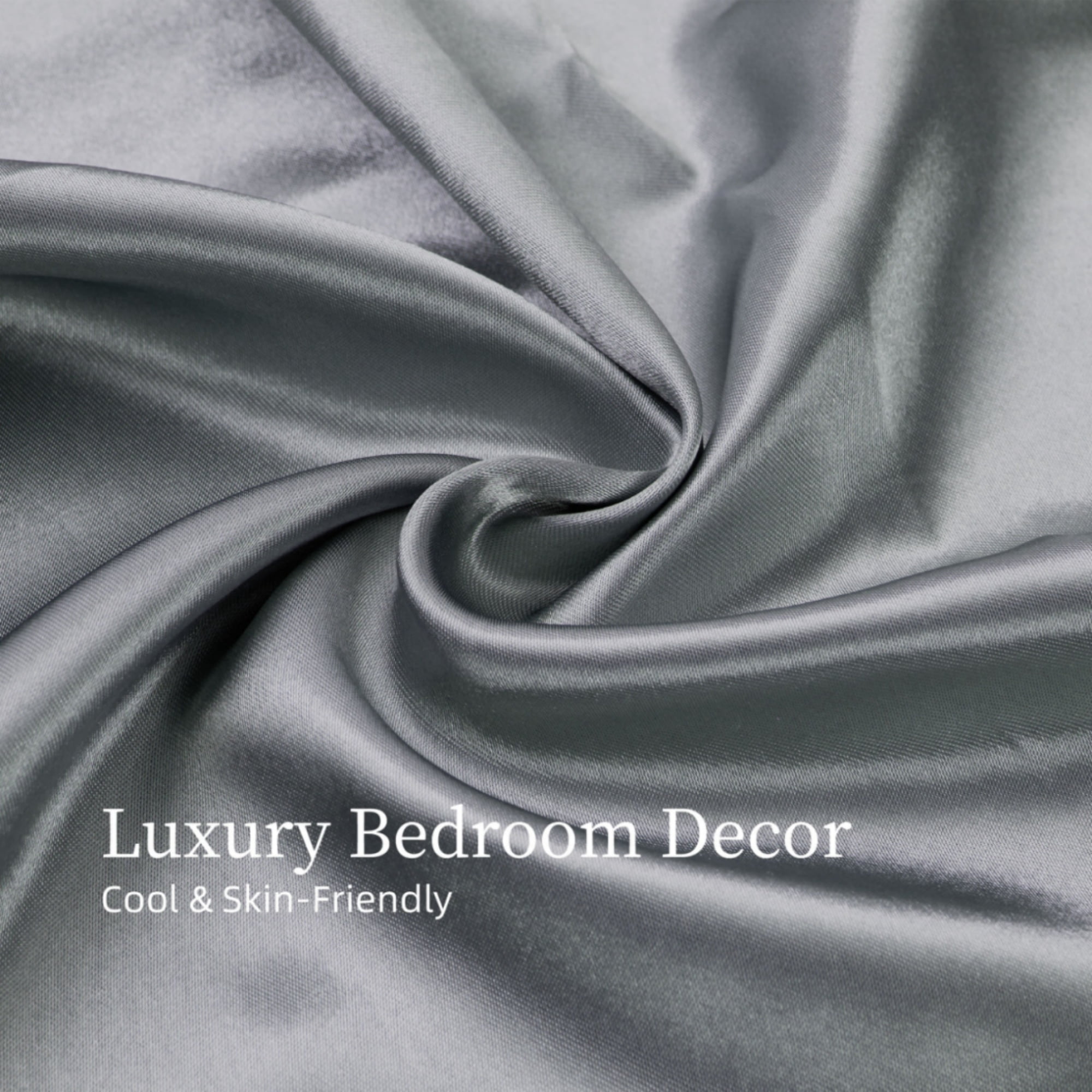 GARITIN 90GSM Satin Queen 4-Piece Bed Sheets Set, Silky Soft Smooth Luxury Bedding with 2 Pillowcases, 15-Inch Deep Pocket Fitted Sheet, Cooling Breathable Wrinkle Resistant Easy Care, Grey