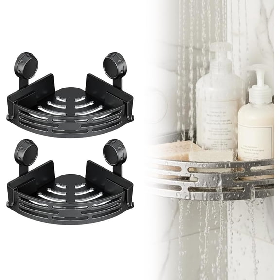 Suction Cup Corner Shower Shelf, Strong No-Drill Bathroom Organizer with Heavy Duty 40 lbs Capacity, Adjustable Shower Caddy for Toiletries & Towels