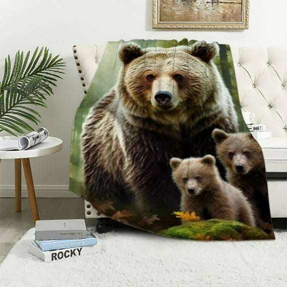 BCIIG Fleece Throw Blanket Soft Cozy Warm Fuzzy Flannel Plush Blanket Brown Bear Family in The Forest Blanket for Couch, Sofa, Bed, Living Room 40x50in