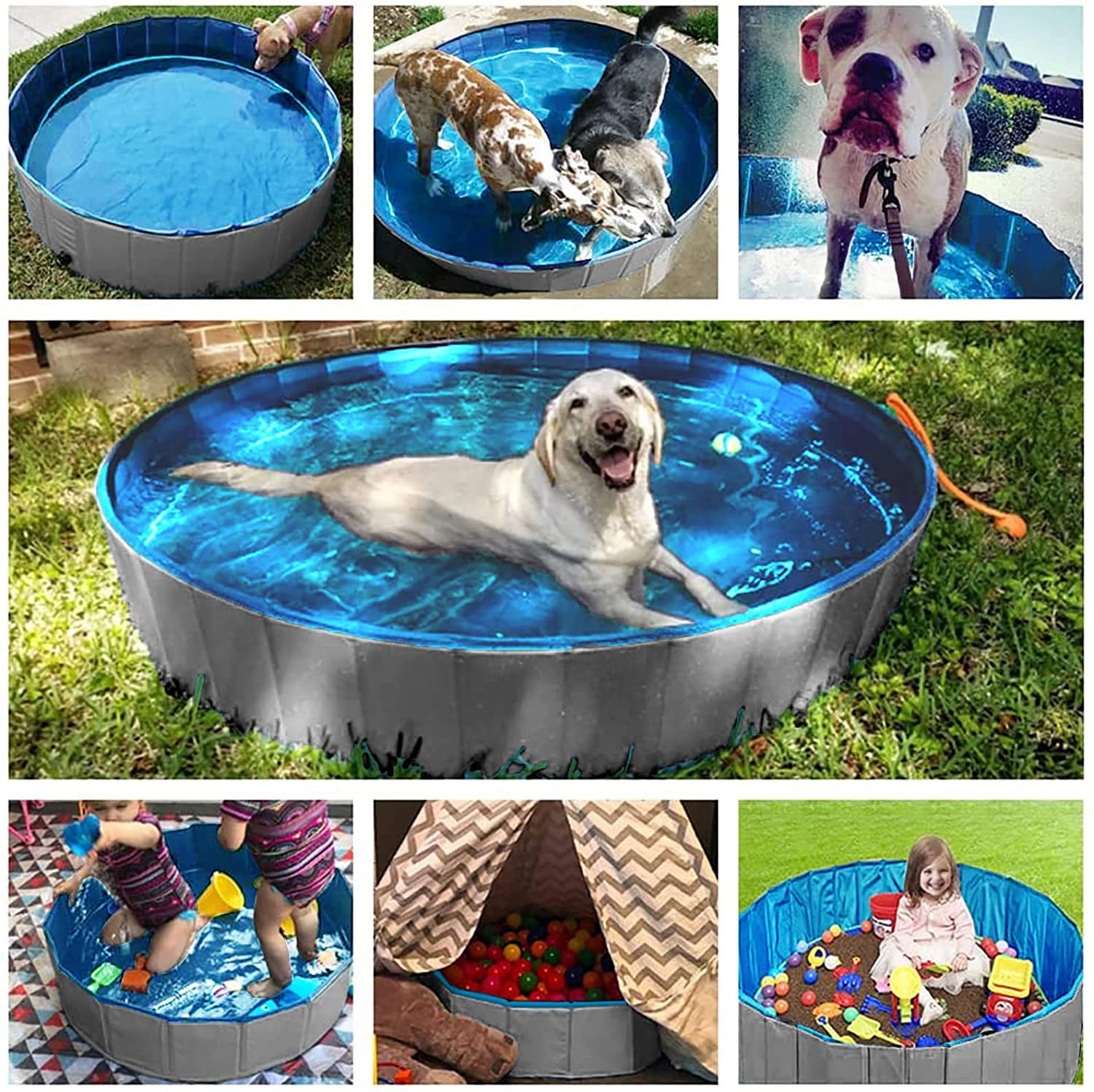 Foldable Dog Pet Bath Pool Collapsible Dog Pet Pool Bathing Tub Kiddie Pool Doggie Wading Pool for Puppy Small Medium Large Dogs Cats and Kids 63" Grey