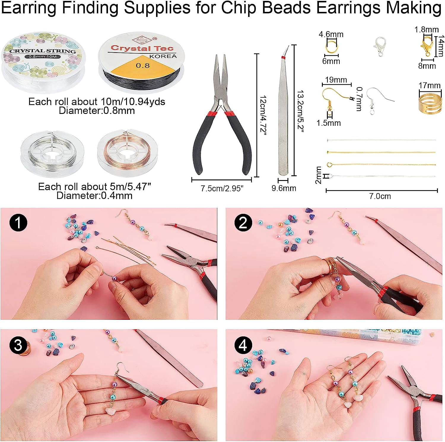 2400 Pcs Mixed Stone Beads Kits with Earring Hooks Spacer Beads Pendants Charms Jump Rings for DIY Jewelry Necklace Bracelet Earring Making Supplies Colorful
