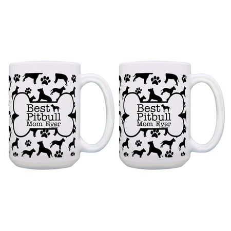 

ThisWear Pitbull Cup Set Best Pitbull Mom Ever Coffee Mug 2 Pack 15oz Coffee Mugs Bone Pattern