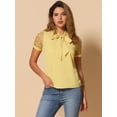 thumbnail image 3 of DARING DIVA V Neck Stand Collar Short Mesh Sleeve Blouse M Yellow, 3 of 6