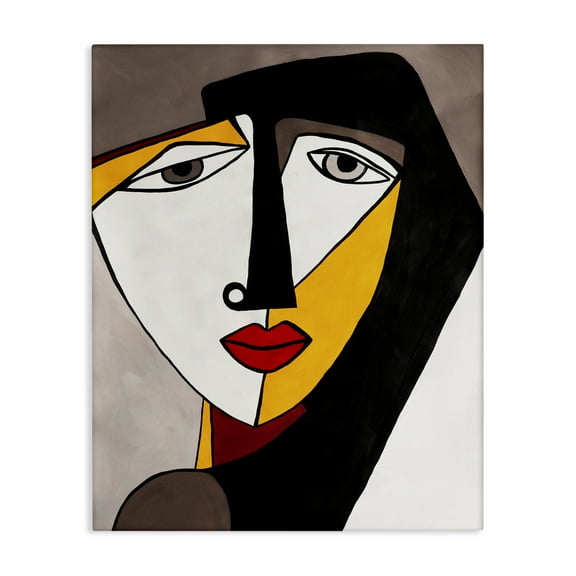 Stupell Industries Cubism Female Face People Painting Wrapped Canvas Art Print Wall Art, 16 x 20