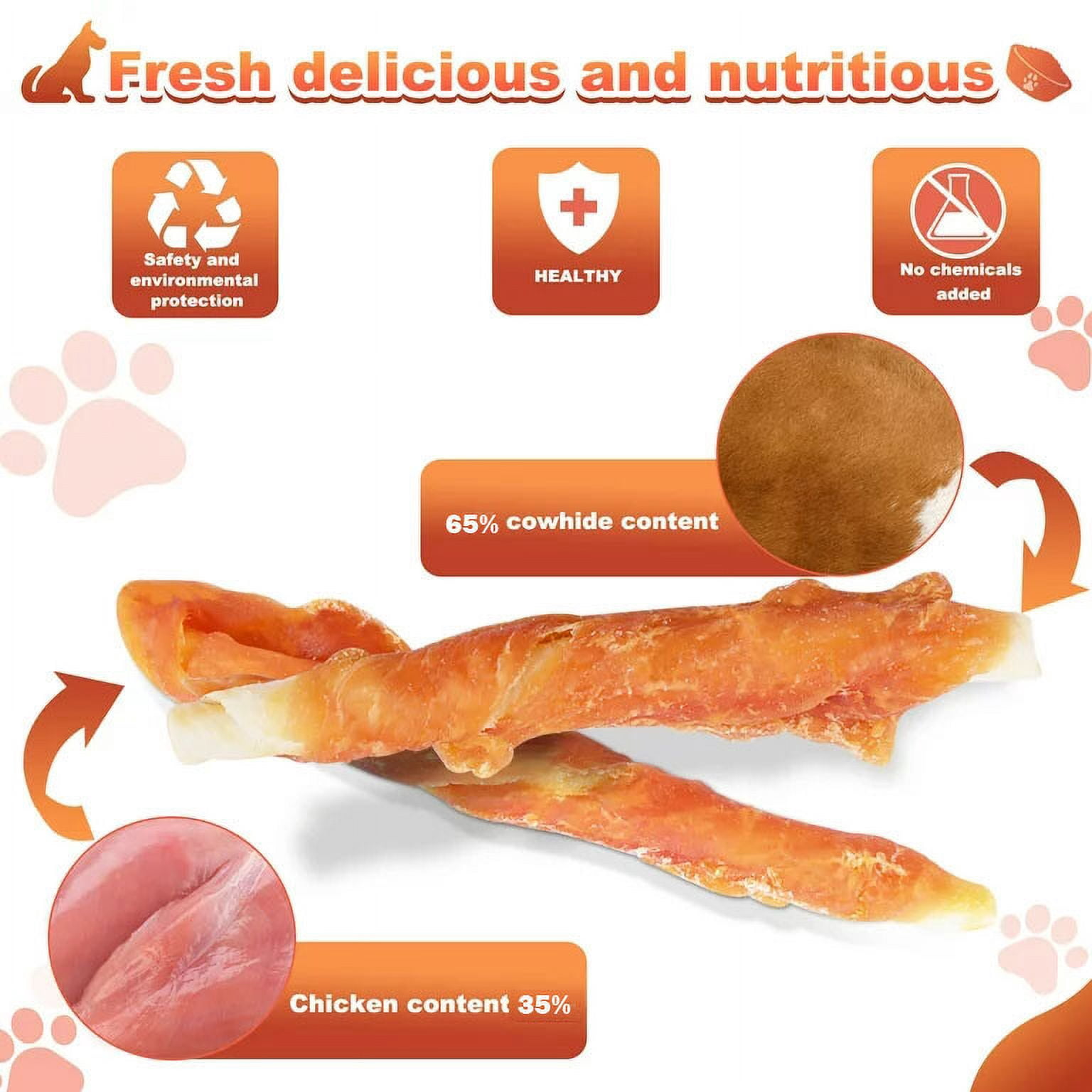 KITTYAMIGO 36PCS Premium Chicken Wrapped Cowhide Teething Treats for Dogs - Natural Grain-Free Dental Chews for Puppies and Adult Dogs, Perfect Training Reward & Oral Care Chew Sticks