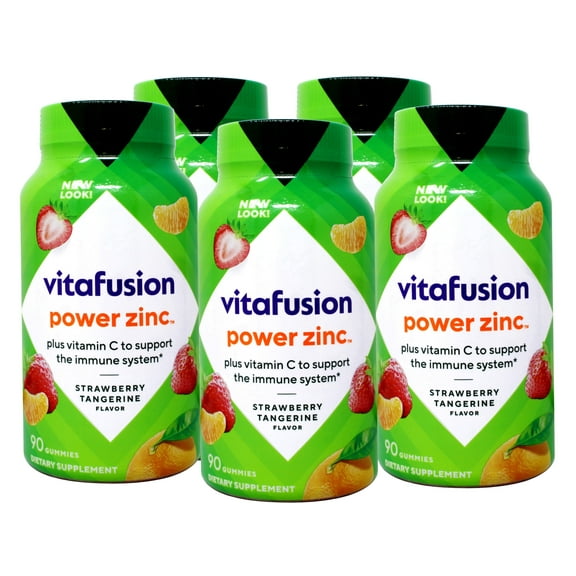 Vitafusion Power Zinc Gummy Vitamins, Strawberry Tangerine Flavored Immune Support, 90 Count (5 Pack)