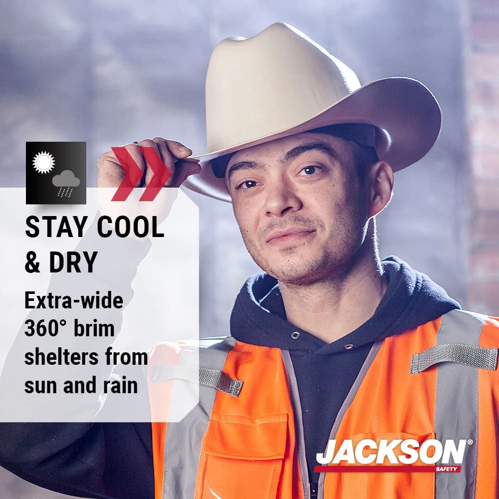 Jackson Safety Western Outlaw Hard Hat (19502), Wide 360-Degree Brim, 4-Pt. Ratchet Suspension, Tan, 4 Hats / Case