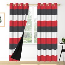 Nanqianyi Blackout Curtains Red Black and White Striped, Thermal Insulated Drapes for Bedroom, Living Room, Set of 2 Panels, 52 X 96 Inch