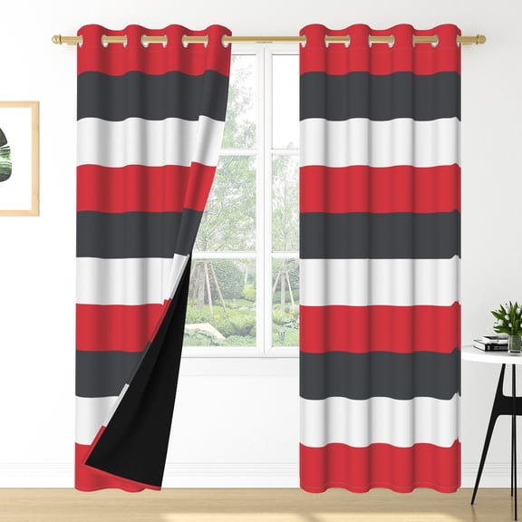 Nanqianyi Blackout Curtains Red Black and White Striped, Thermal Insulated Drapes for Bedroom, Living Room, Set of 2 Panels, 52 X 96 Inch