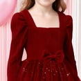 thumbnail image 4 of Long Sleeve Dresses for Girls Cute Star Graphic Square Casual Dress with Bowknot Girls' Dresses Size 3-9, 4 of 5