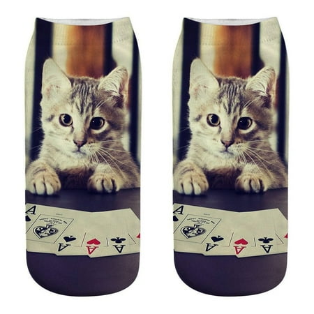

〖Yilirongyumm〗 Socks Fashion Unisex Cut Printed Socks Cute Ankle Low Socks Casual 3D Cat Socks