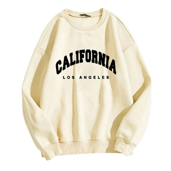 Shadoumai California Sweatshirts For Women Crew Neck Pullover Letter Graphic Hoodie Relaxed Fit Long Sleeve Tops